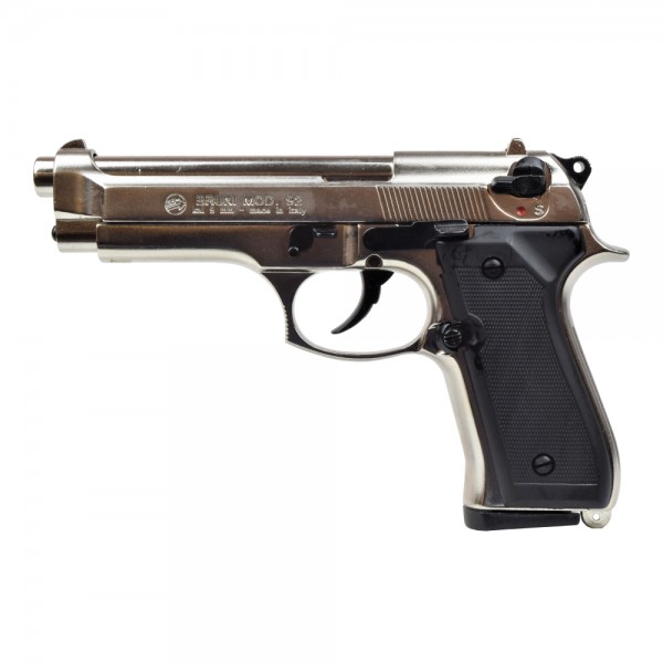 BRUNI TOP FIRING BLANK PISTOL 92 CALIBER 9MM SANDBLASTED AND FROSTED NIKEL (BR-1305N)