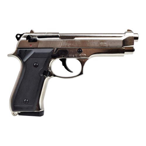 BRUNI TOP FIRING BLANK PISTOL 92 CALIBER 9MM SANDBLASTED AND FROSTED NIKEL (BR-1305N)