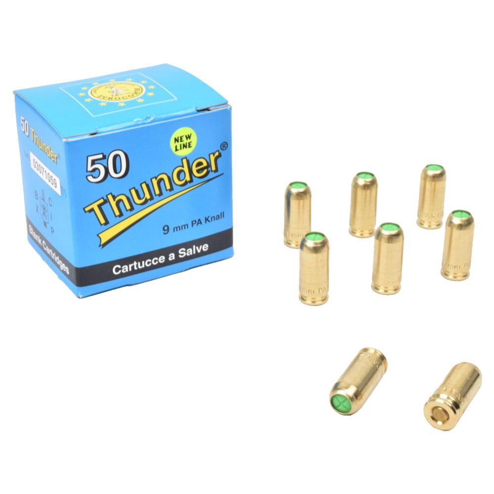 EUROCOMM THUNDER BLANK CARTRIDGES CALIBER 9mm BRASS 50 PIECES (CS-AZURES)