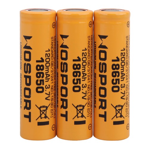 WOSPORT BATTERIE 18650 Li-ION 3.7V x 1200mAh - 3 PEZZI (WO-EX049)