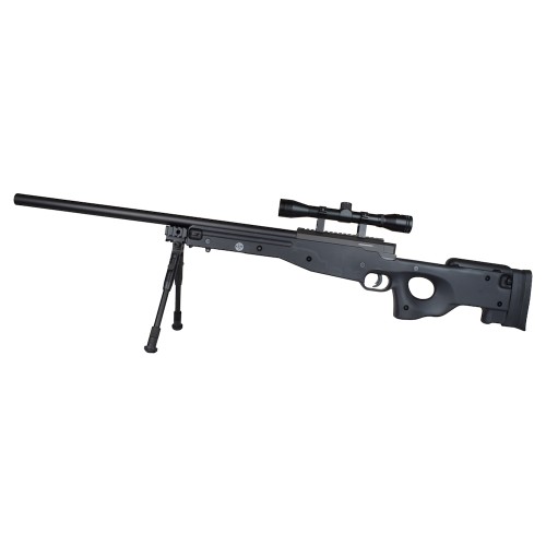 WELL SNIPER SPRING POWERED RIFLE WITH BIPOD, 4X32 SCOPE AND SPRING BLACK (MB01BB-OKIT)