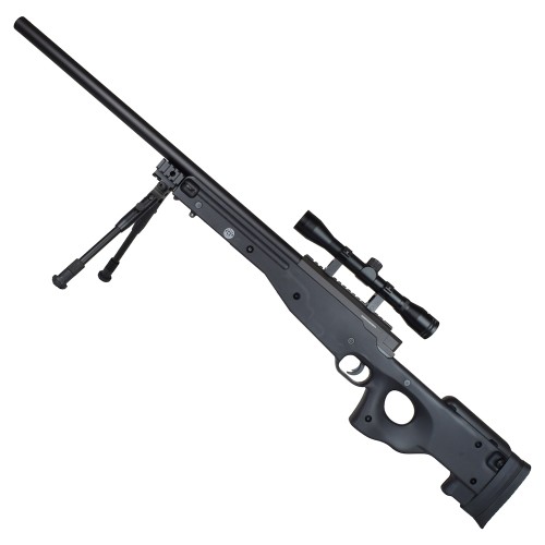 WELL SNIPER SPRING POWERED RIFLE WITH BIPOD, 4X32 SCOPE AND SPRING BLACK (MB01BB-OKIT)