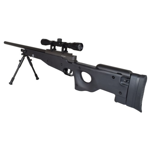 WELL SNIPER SPRING POWERED RIFLE WITH BIPOD, 4X32 SCOPE AND SPRING BLACK (MB01BB-OKIT)