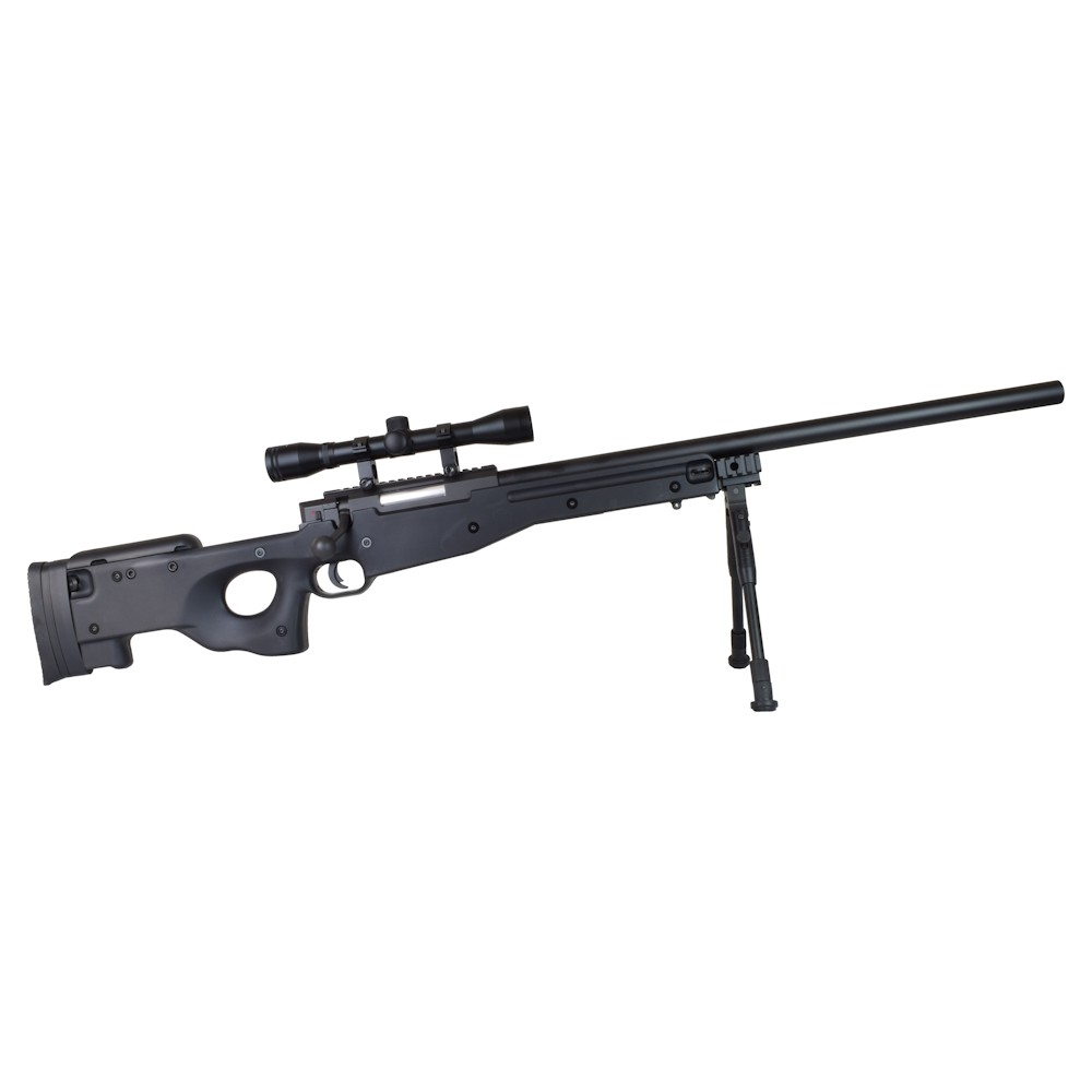 WELL SNIPER SPRING POWERED RIFLE WITH BIPOD, 4X32 SCOPE AND SPRING BLACK (MB01BB-OKIT)