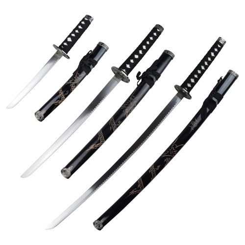 ORNAMENTAL SET KATANA-WAKIZASHI-TANTO BLACK (ZS574S NERO)