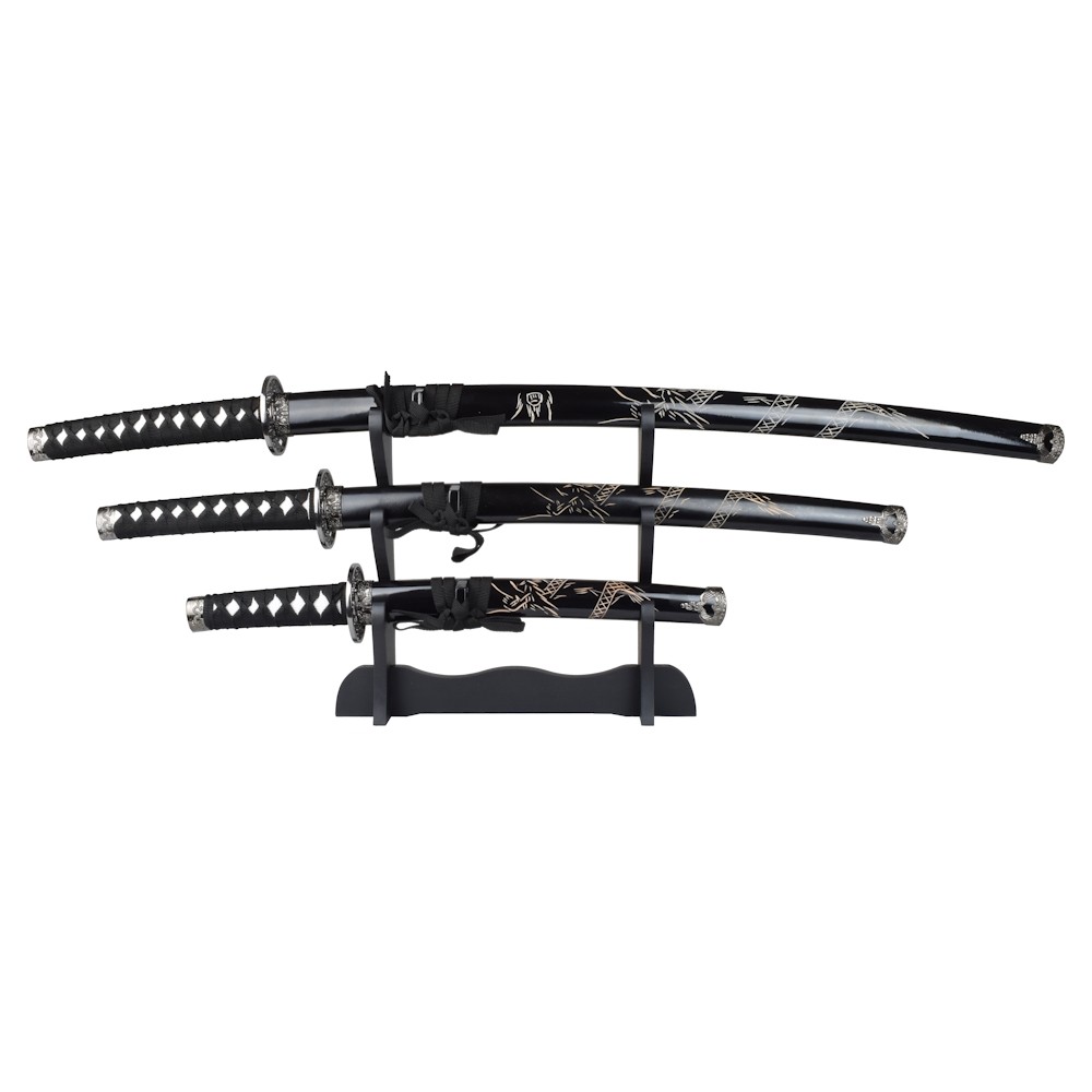 ORNAMENTAL SET KATANA-WAKIZASHI-TANTO BLACK (ZS574S NERO)