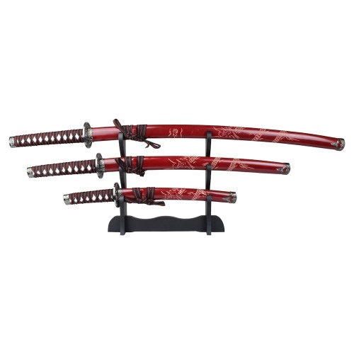 SET ORNAMENTALE KATANA-WAKIZASHI-TANTO ROSSO (ZS574S ROSSO)