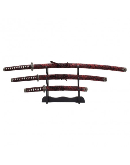 Set Decorativo Katana, Wakizashi E Tanto FDM - Colore Rosso, Per Collezione, Arredamento, Cosplay