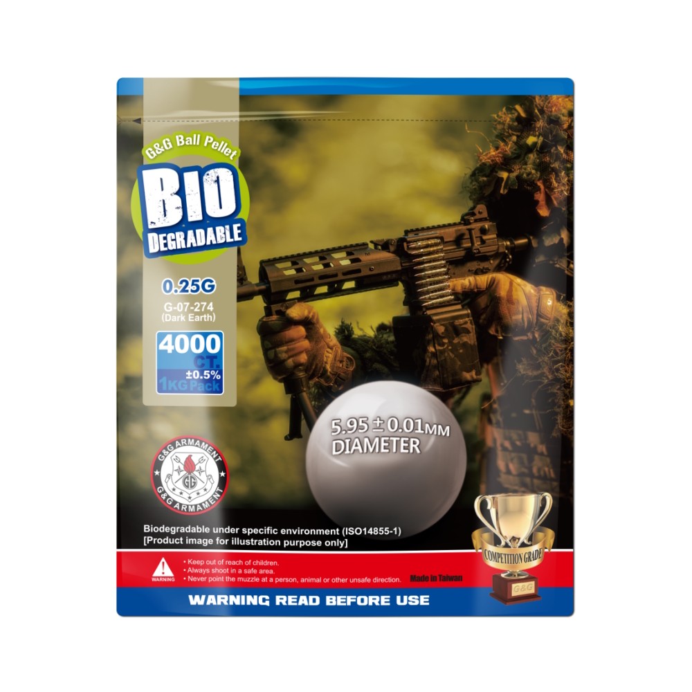 G&G BIODEGRADABLE BALL PELLETS 0.25g DARK EARTH 1Kg BAG (G07274)
