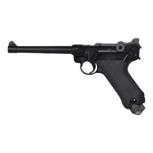 WE GAS PISTOL P08 BLACK 6" BARREL (W-P08M)