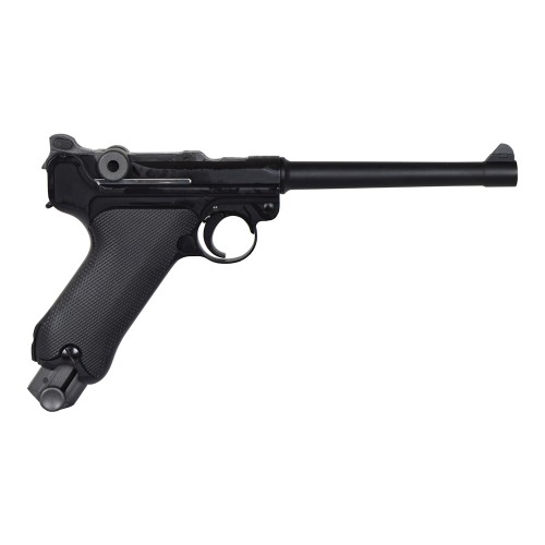 WE GAS PISTOL P08 BLACK 6" BARREL (W-P08M)