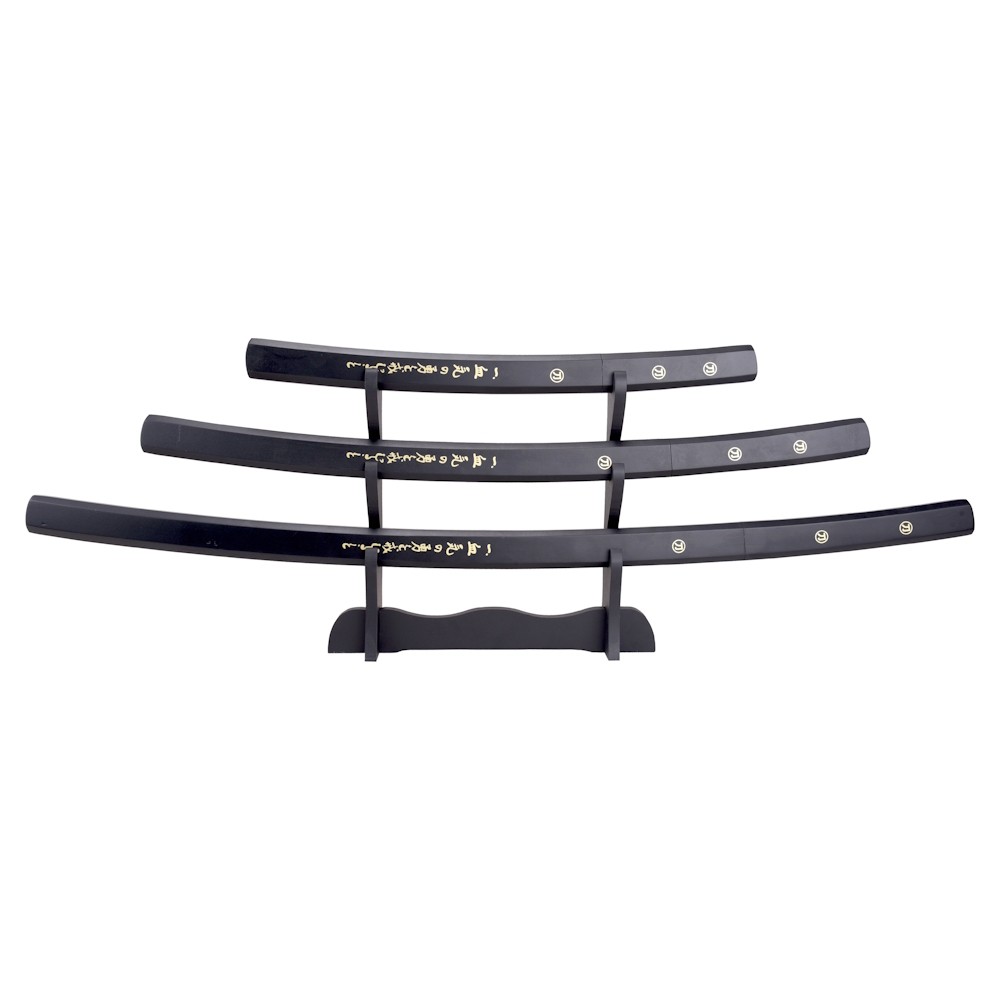 3 ORNAMENTAL KATANA SET WOODEN COVER AND HANDLE BLACK (JL048BS)