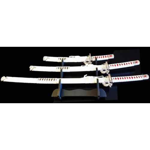 ORNAMENTAL SET KATANA WAKIZASHI TANTO WITH STAND WHITE (68 SET BIANCO)
