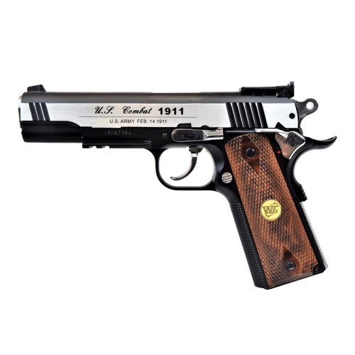 WIN GUN CO2 BLOWBACK PISTOL BLACK/SILVER WOOD GRIPS (C 601W)