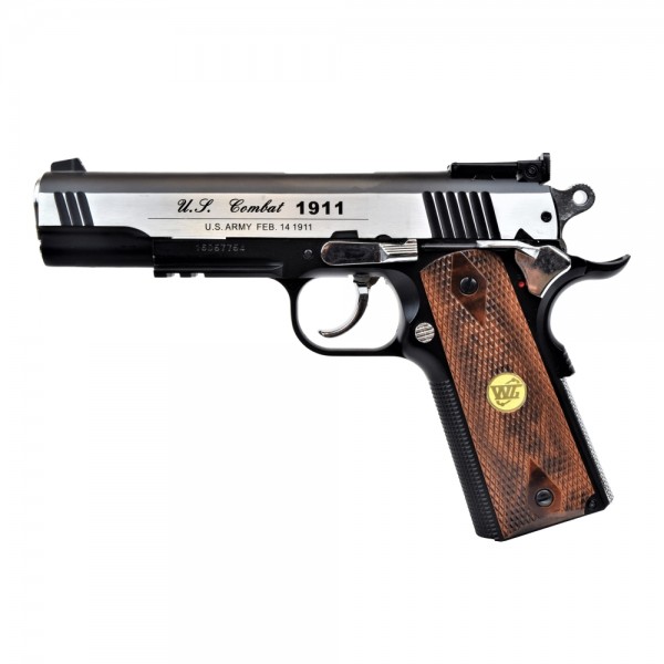 WIN GUN CO2 BLOWBACK PISTOL BLACK/SILVER WOOD GRIPS (C 601W)